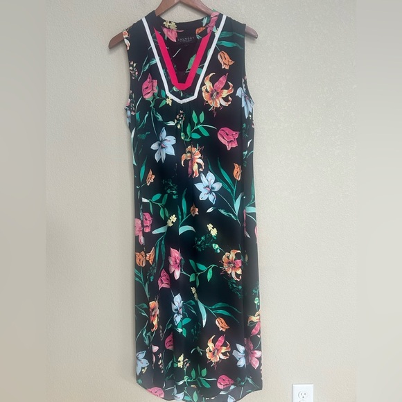 Laundry by Shelli Segal Women’s Floral V-Neck Midi Dress Size M Black Multicolor - Picture 1 of 6
